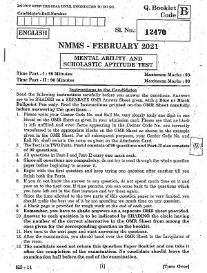 NMMS Feb 2021 - Booklet Code-B (English Medium)
