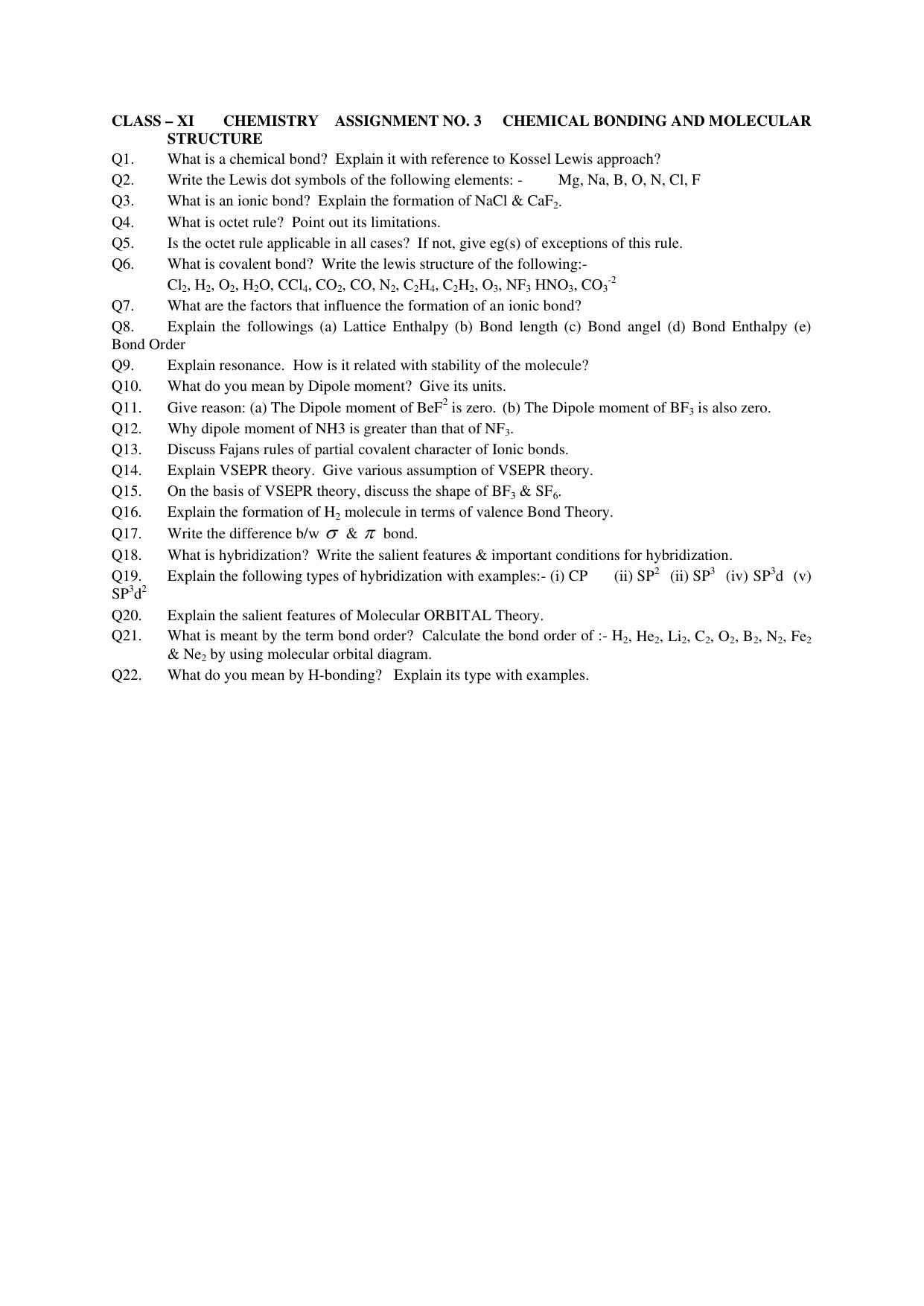 CBSE Worksheets for Class 11 Chemistry Assignment 4 - Page 1