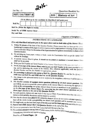 BHU RET HISTORY OF ARTS 2016 Question Paper