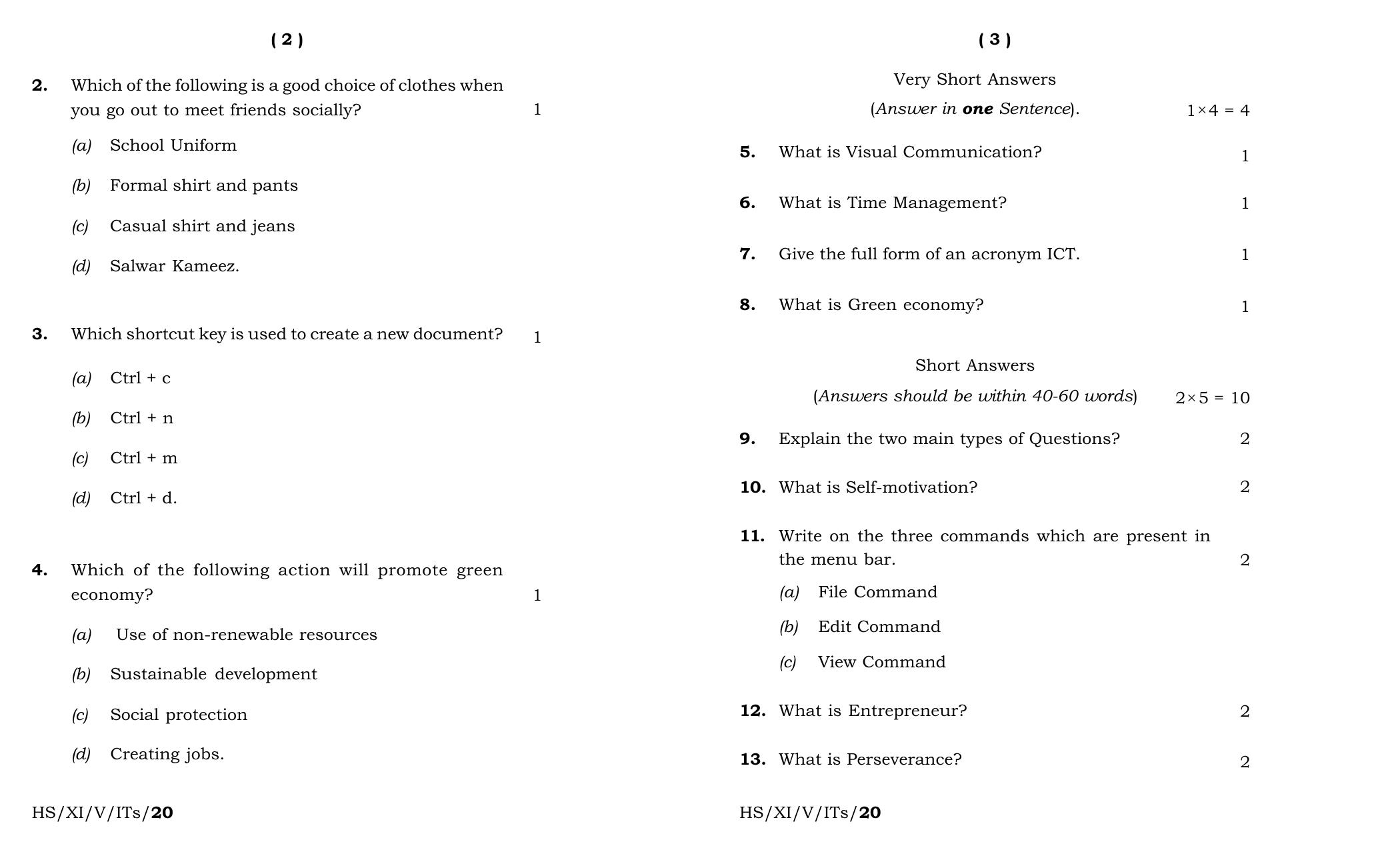 Meghalaya Board (MBOSE) Class 11 IT ITES 2020 Question Paper - Page 2