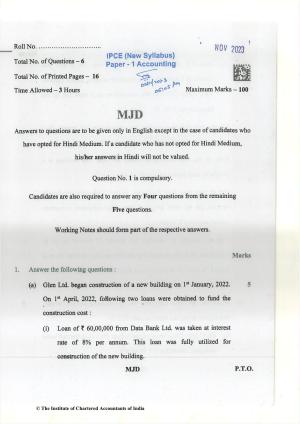 CA Inter Nov 2023 Question Paper - Paper 1 - Accounting