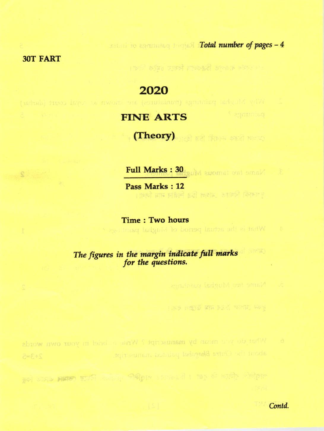 AHSEC Class 12 Fine Arts Question Papers 2020 - Page 1