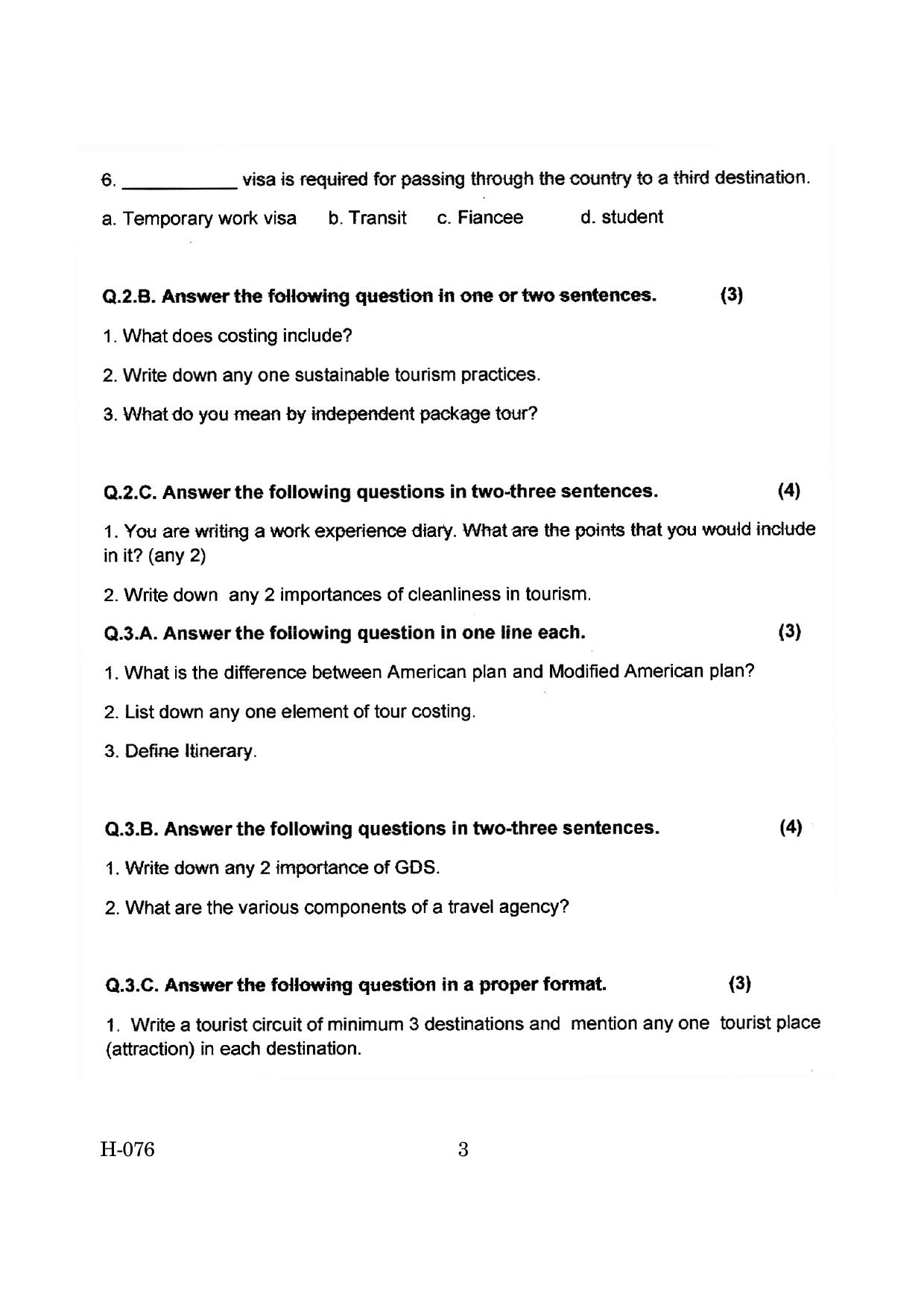 Goa Board Class 12 Travel & Tourism   (March 2019) Question Paper - Page 3
