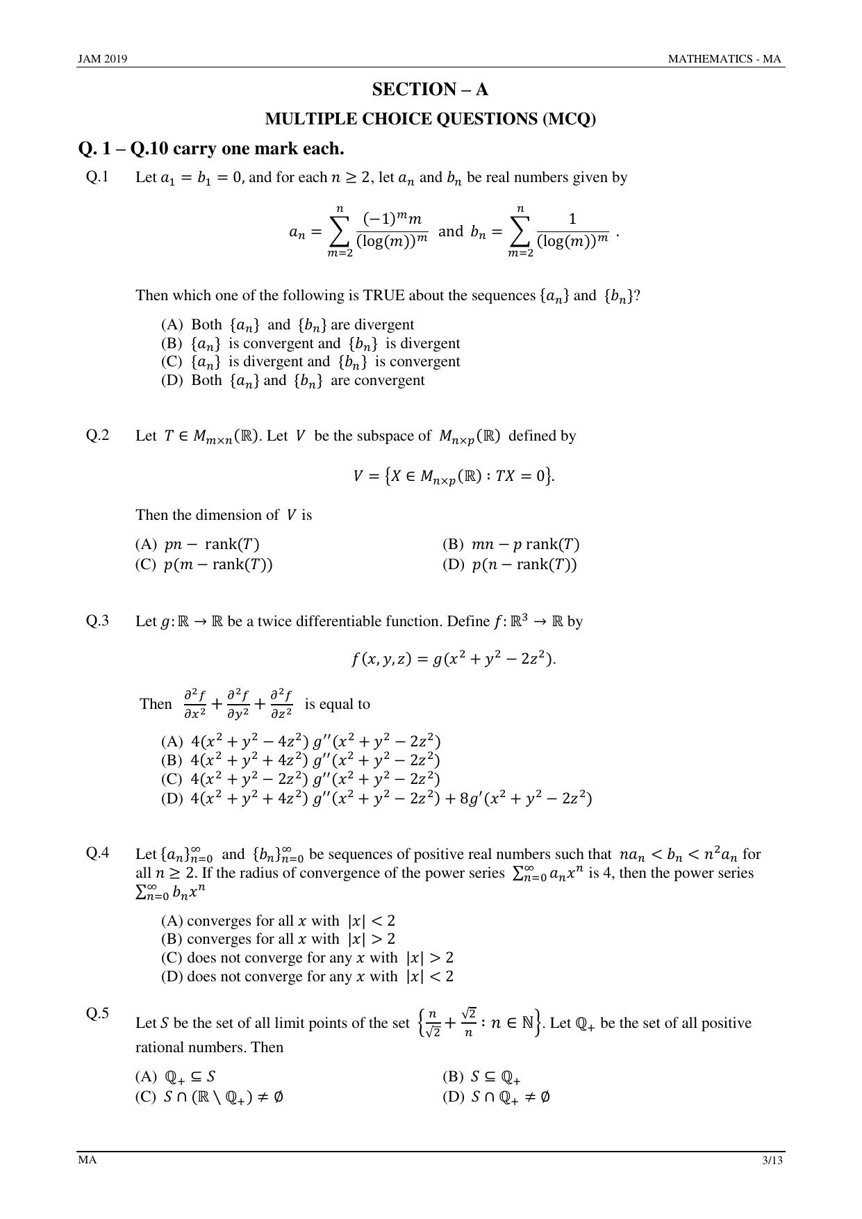 JAM 2019: MA Question Paper - Page 3