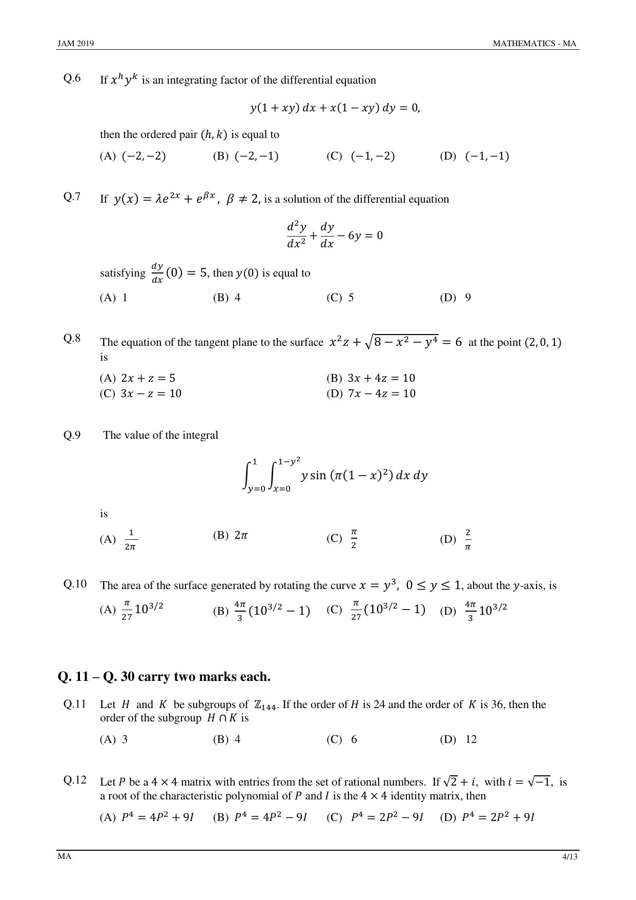 JAM 2019: MA Question Paper - Page 4