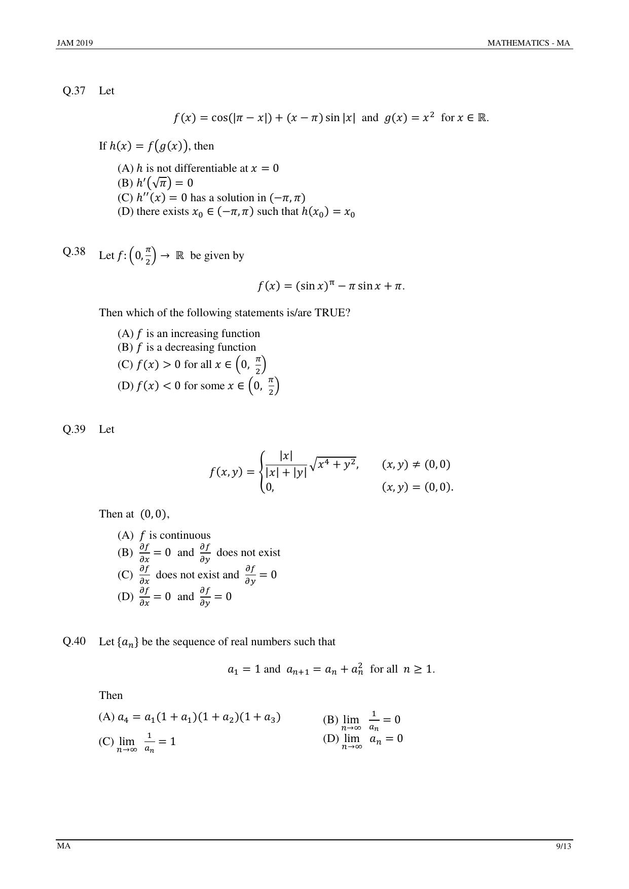 JAM 2019: MA Question Paper - Page 9