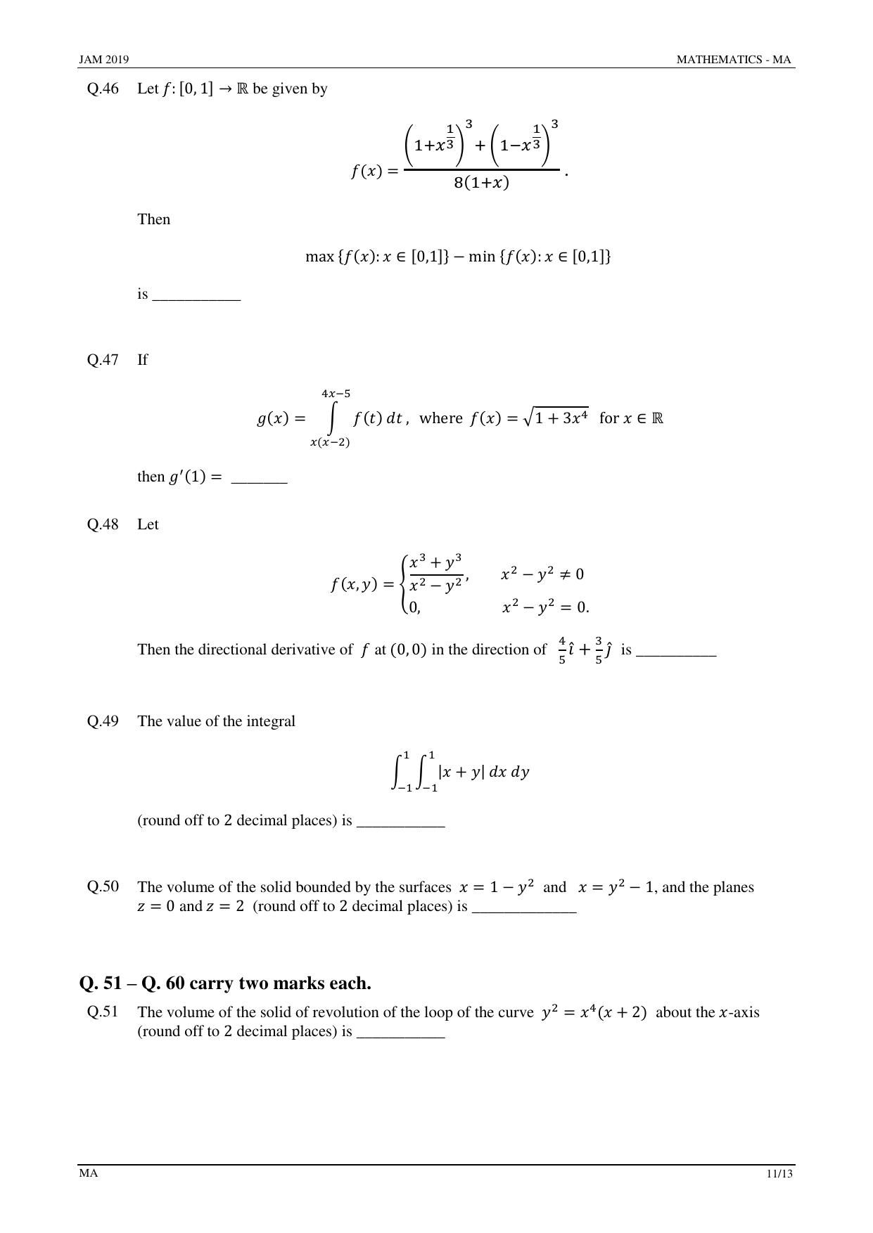 JAM 2019: MA Question Paper - Page 11