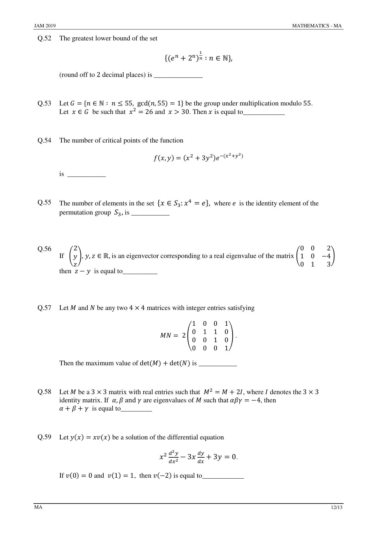JAM 2019: MA Question Paper - Page 12