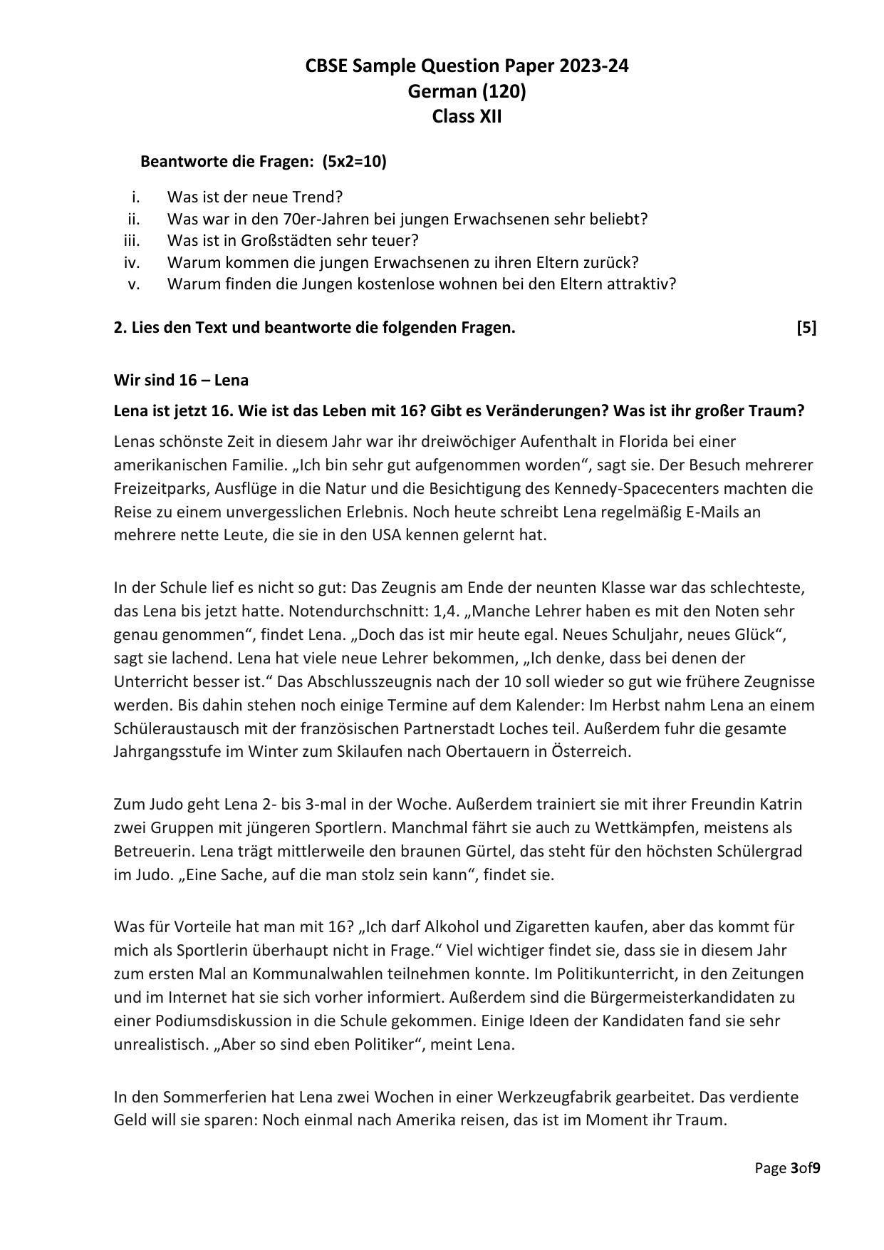 CBSE Class 12 German Sample Paper 2024 - Page 3