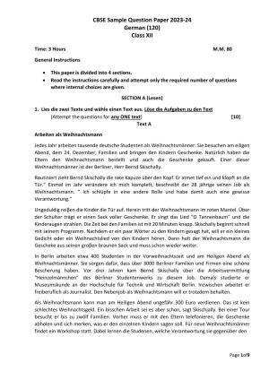 CBSE Class 12 German Sample Paper 2024