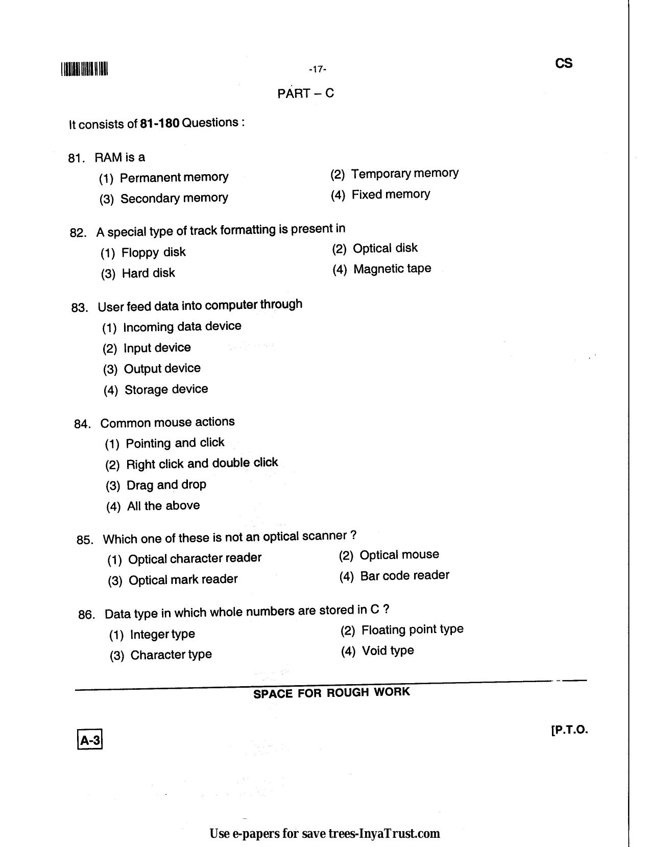 Karnataka Diploma CET- 2013 Computer Science and Engg / Information Science Engg Question Paper - Page 17