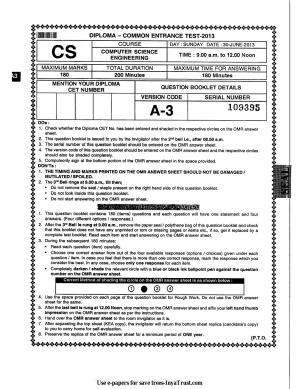 Karnataka Diploma CET- 2013 Computer Science and Engg / Information Science Engg Question Paper