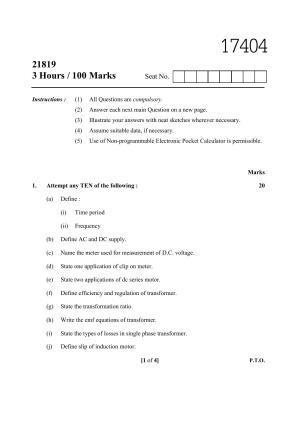MSBTE Summer Question Paper 2019 - ELECTRICAL ENGINEERING