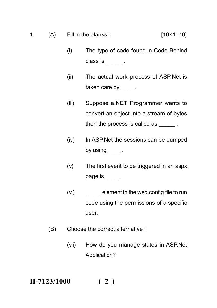 Sarguja University Question Paper July-2022 : M.Sc. In Computer Science (Second Sem.)Web Technology Based On ASP.NET Paper 1 - Page 2