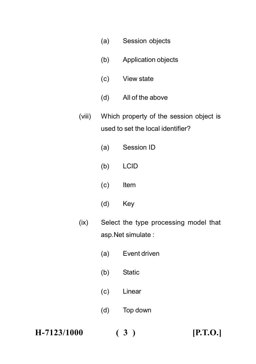 Sarguja University Question Paper July-2022 : M.Sc. In Computer Science (Second Sem.)Web Technology Based On ASP.NET Paper 1 - Page 3