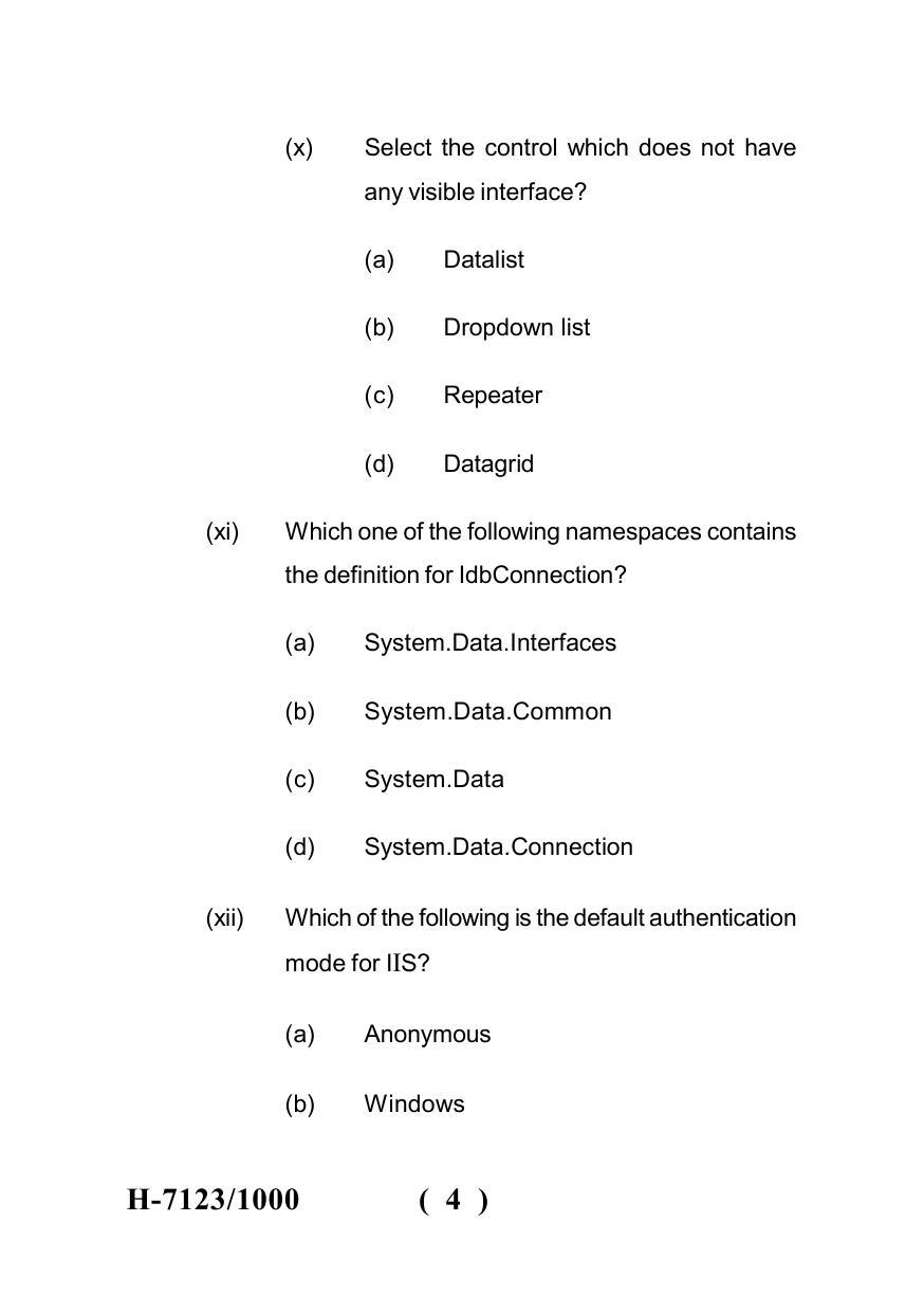 Sarguja University Question Paper July-2022 : M.Sc. In Computer Science (Second Sem.)Web Technology Based On ASP.NET Paper 1 - Page 4