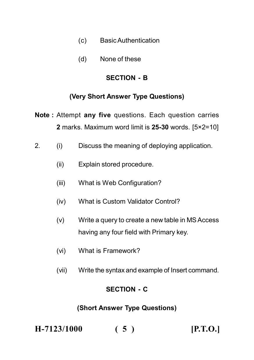Sarguja University Question Paper July-2022 : M.Sc. In Computer Science (Second Sem.)Web Technology Based On ASP.NET Paper 1 - Page 5