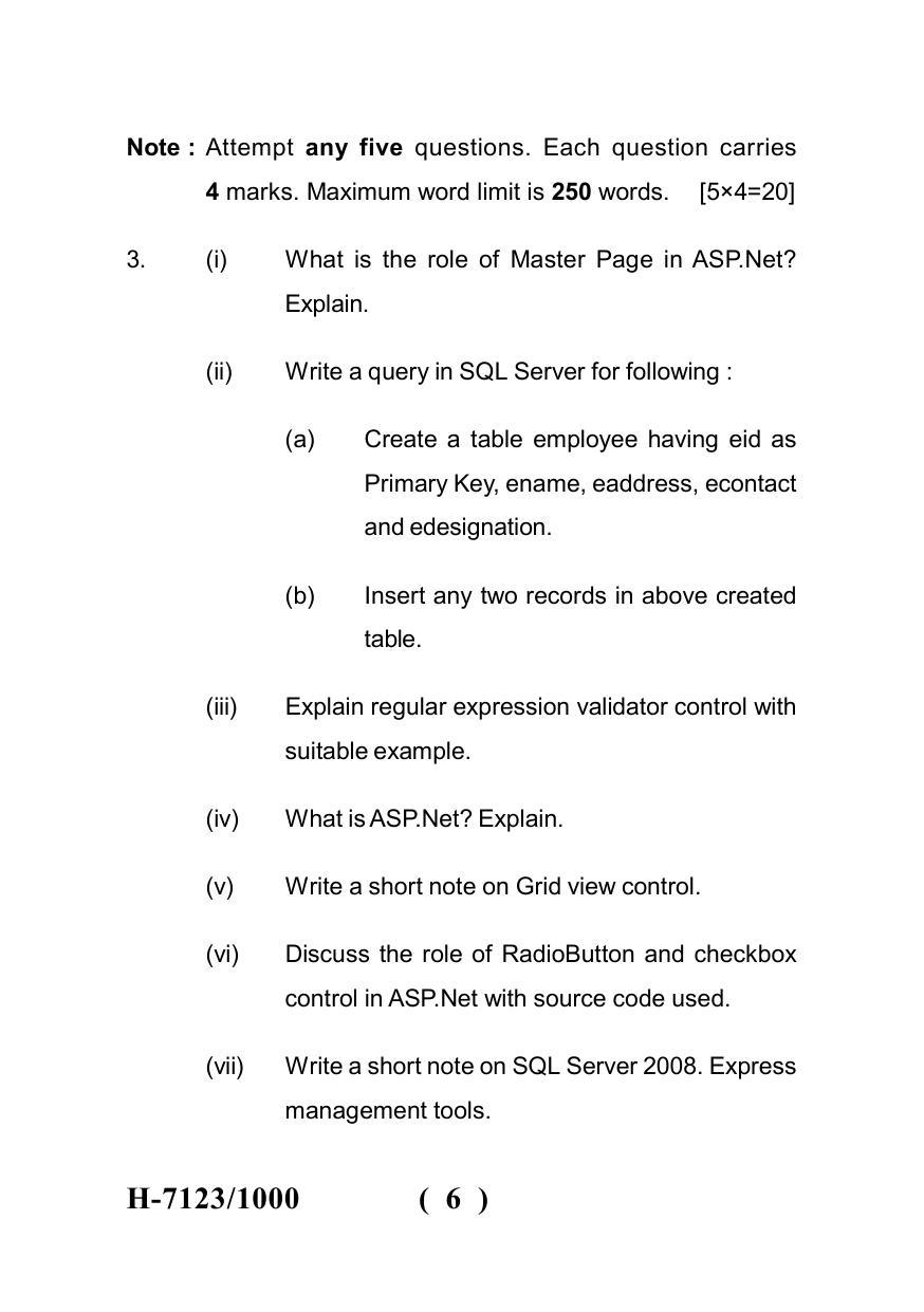 Sarguja University Question Paper July-2022 : M.Sc. In Computer Science (Second Sem.)Web Technology Based On ASP.NET Paper 1 - Page 6