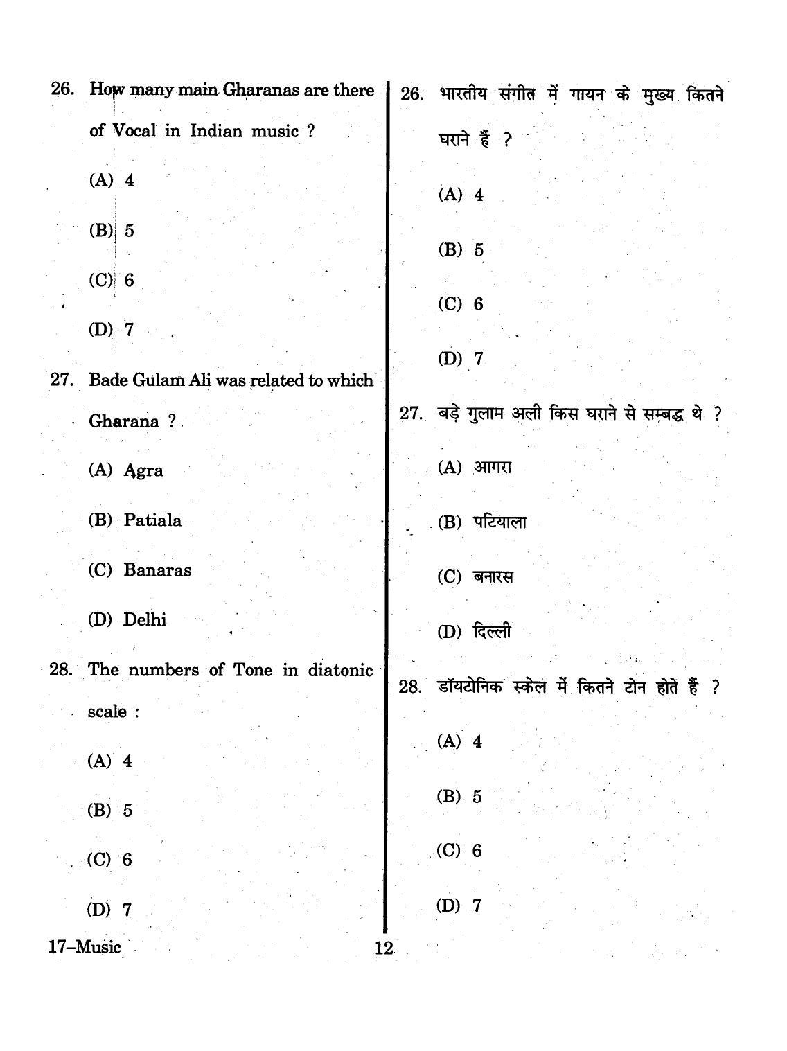 URATPG 2015 Music Question Paper - Page 12