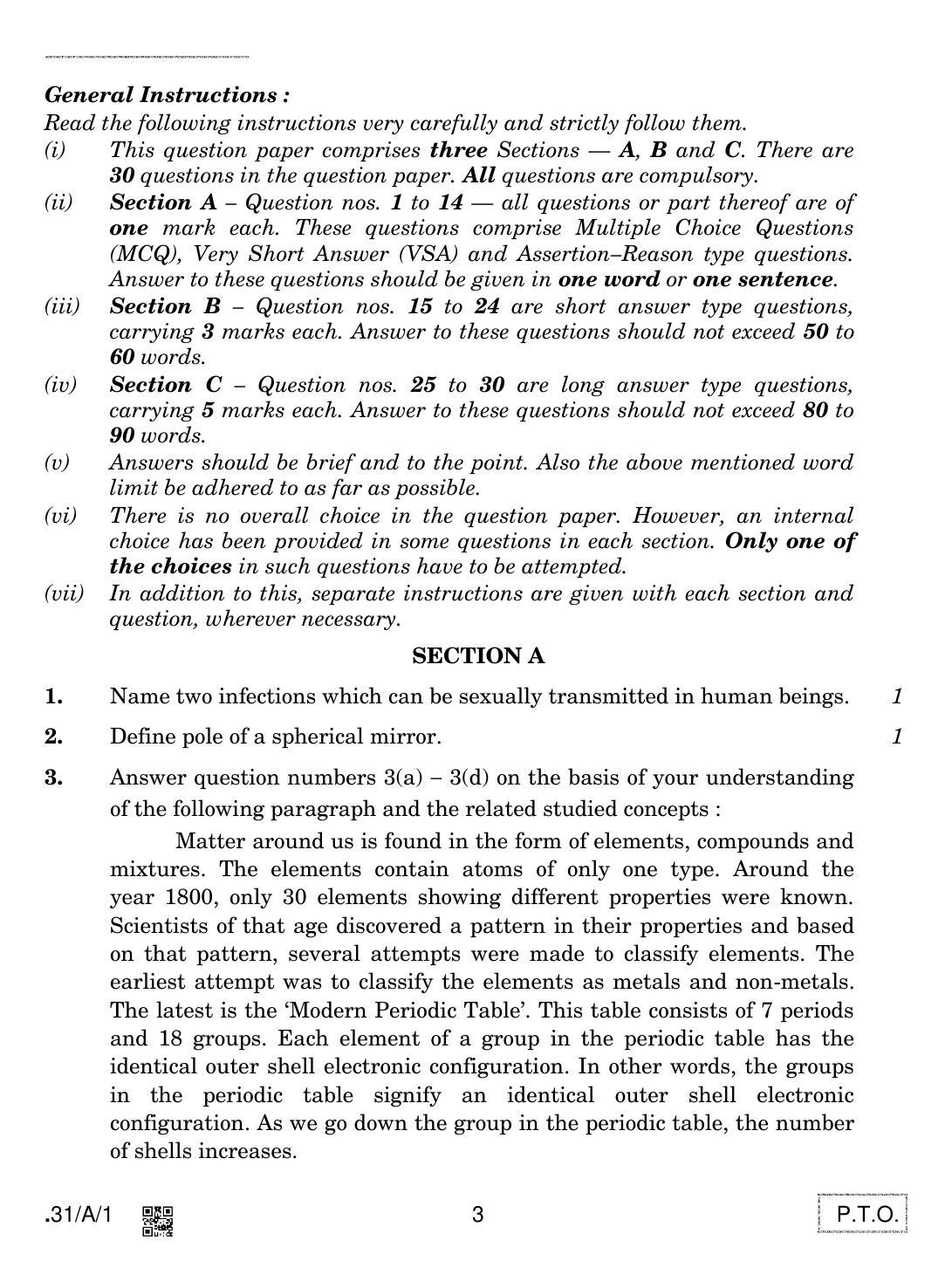 CBSE Class 10 31-C-1 - Science 2020 Compartment Question Paper - Page 3