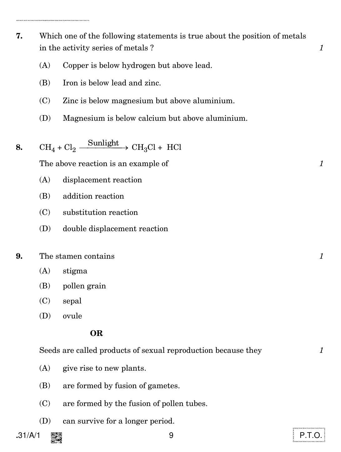 CBSE Class 10 31-C-1 - Science 2020 Compartment Question Paper - Page 9