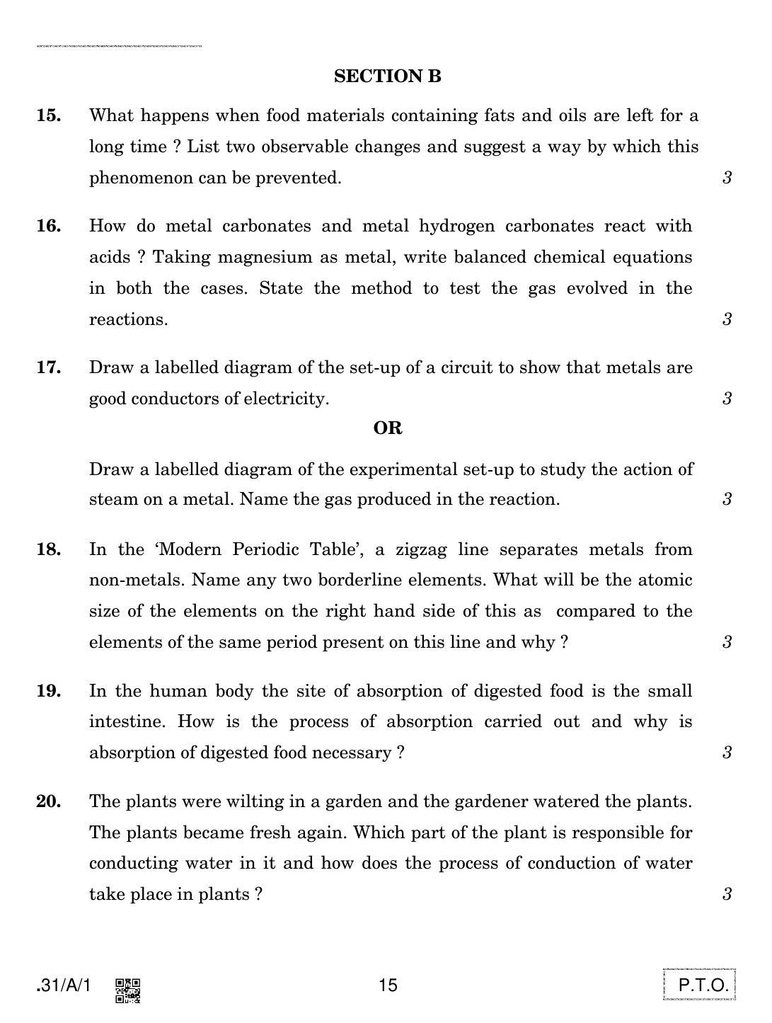 CBSE Class 10 31-C-1 - Science 2020 Compartment Question Paper - Page 15