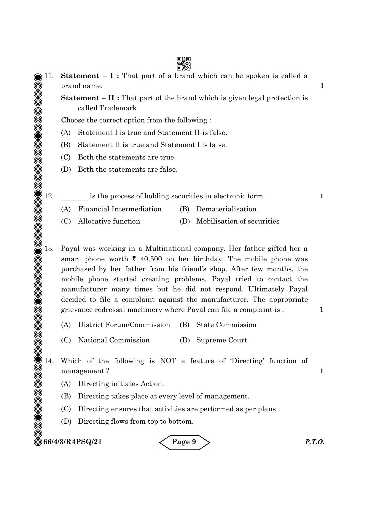 CBSE Class 12 4-3 Bussiness Studies 2024 Question Paper - Page 9