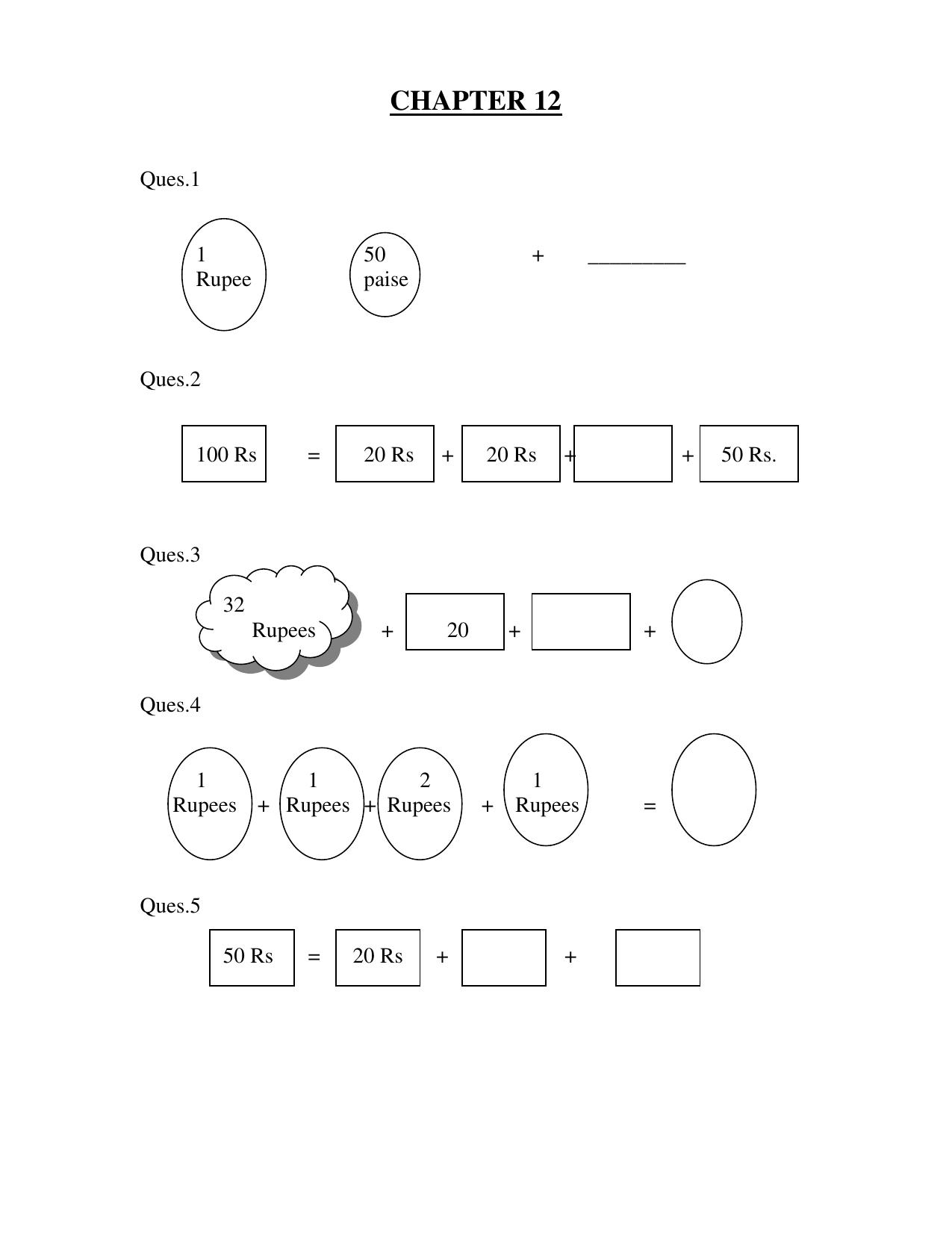 Worksheet for Class 1 Maths Chapter 12 Assignment - Page 1