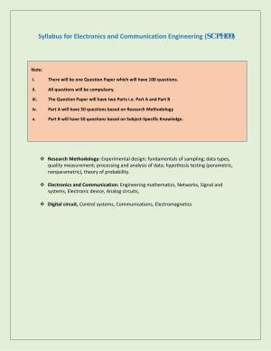 NTA PhD Entrance Exam Electronics and Communication Engineering/ Electronic Science Syllabus