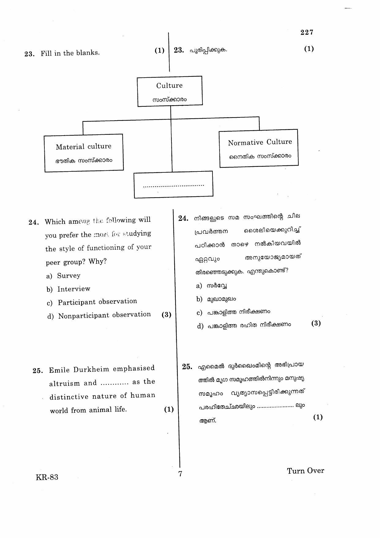 Kerala Plus One 2015 Sociology Improvement Question Paper - Page 7