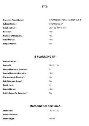 JEE Mains 2021: B Planning Punjabi (Shift 2) 23-02-2021 Question Paper