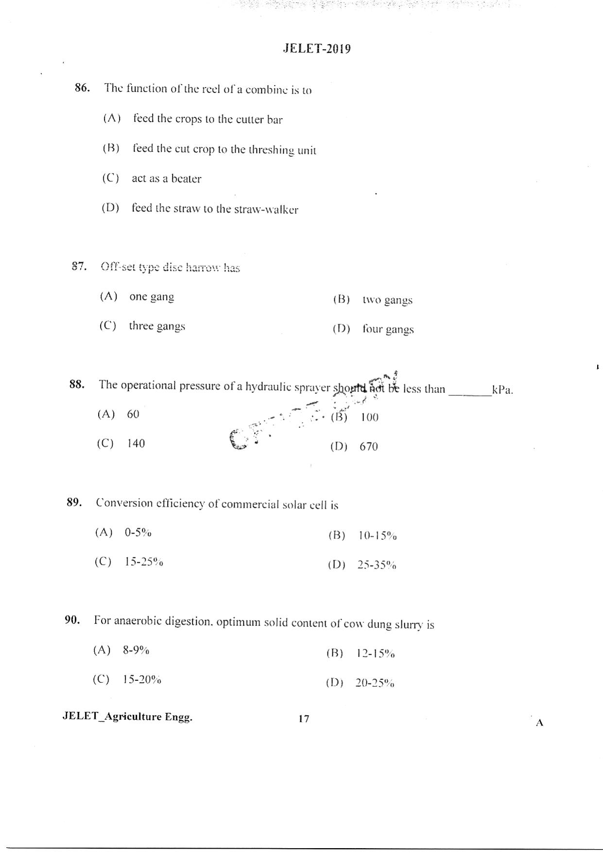 WBJEE JELET 2019 ( Agriculture) - Page 16