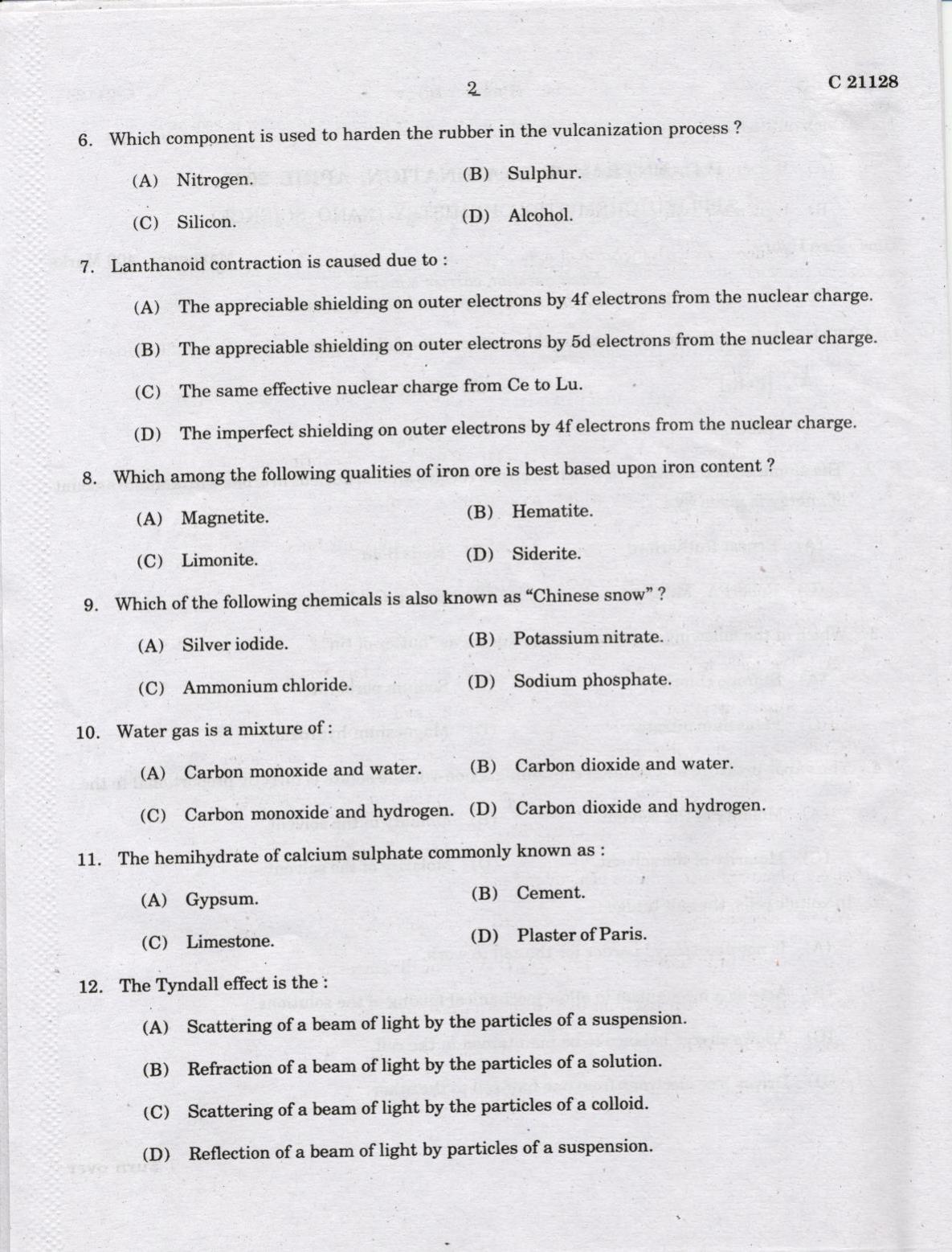 CUCAT 2022 M.Sc. Applied Chemistry & M.Sc Chemistry (Nanoscience) Question Paper - Page 2