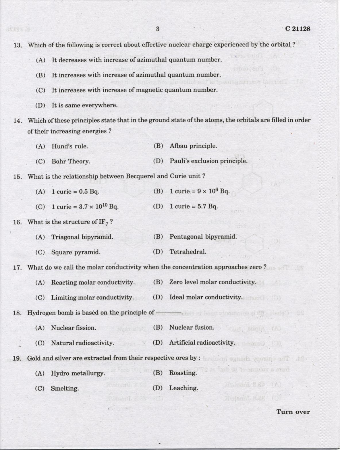 CUCAT 2022 M.Sc. Applied Chemistry & M.Sc Chemistry (Nanoscience) Question Paper - Page 3