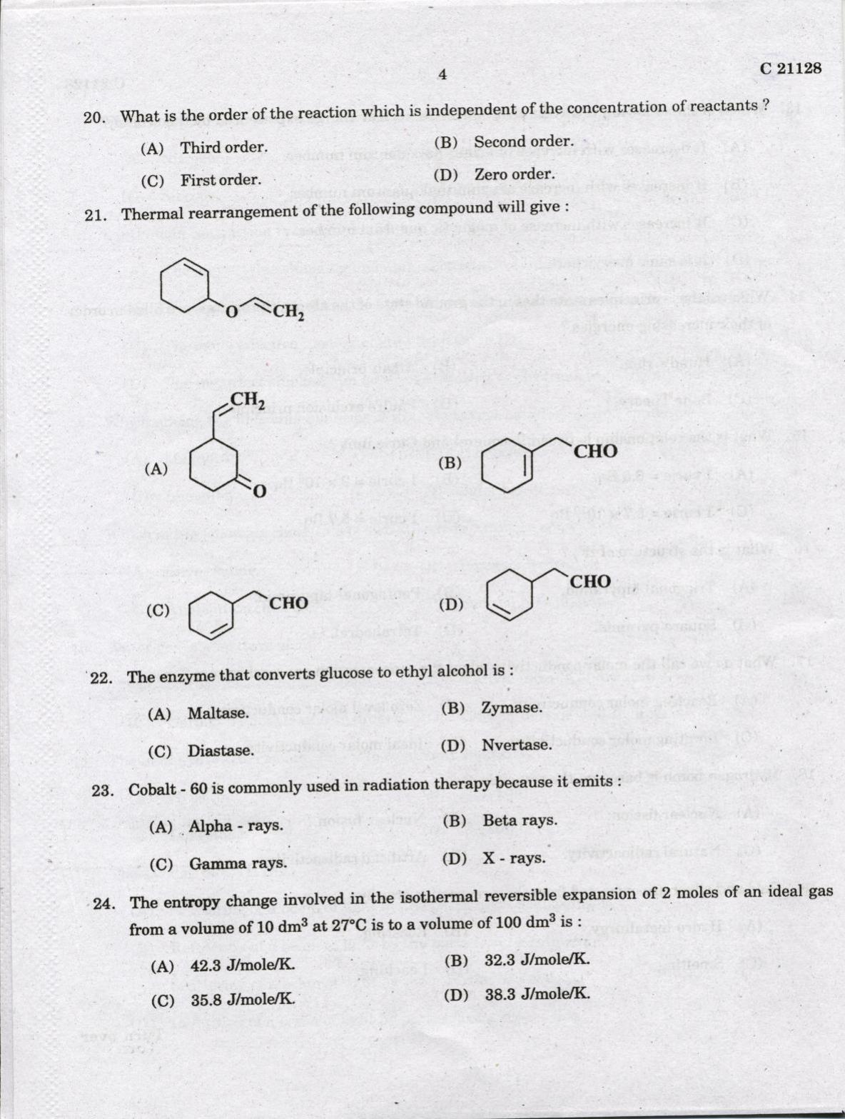 CUCAT 2022 M.Sc. Applied Chemistry & M.Sc Chemistry (Nanoscience) Question Paper - Page 4