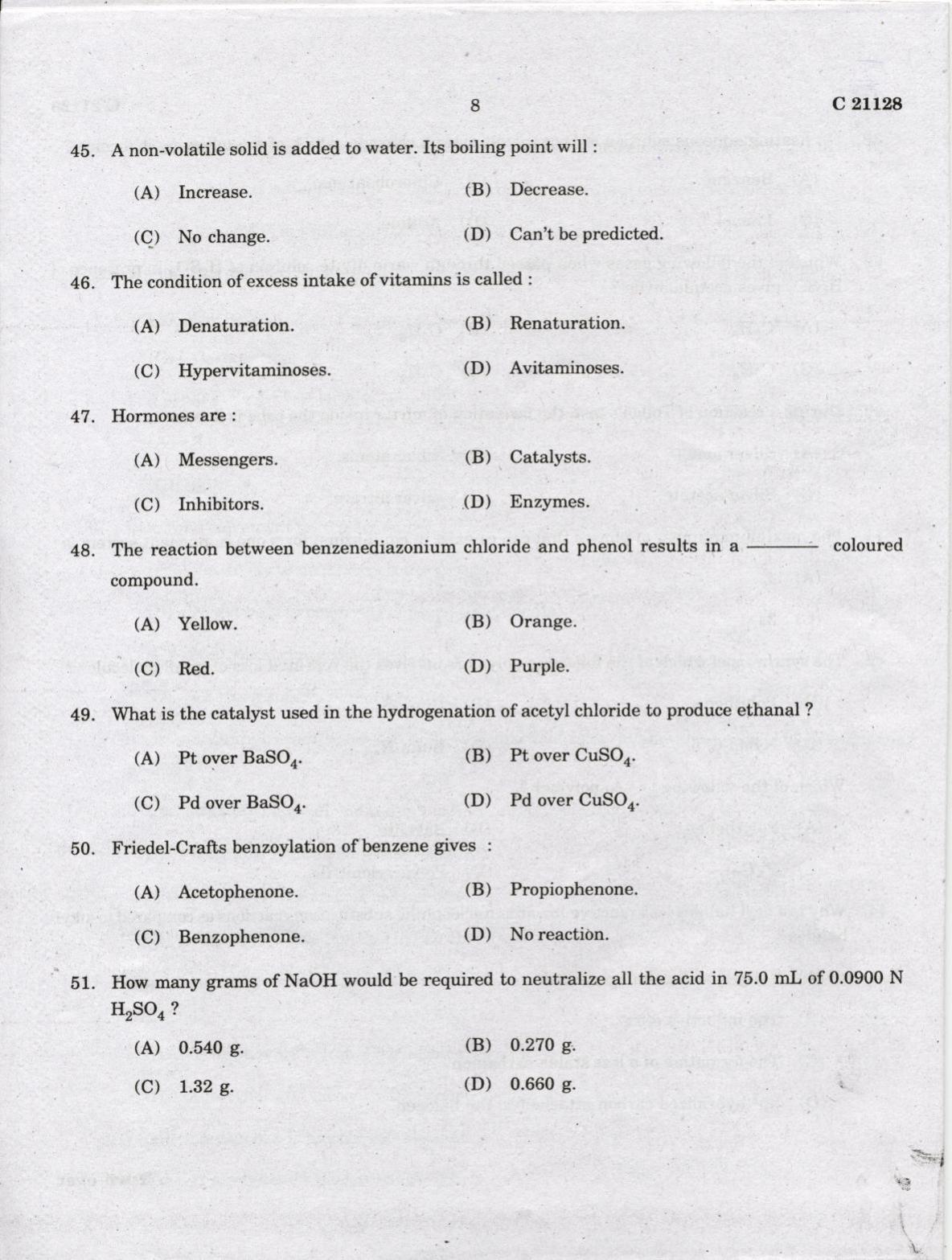 CUCAT 2022 M.Sc. Applied Chemistry & M.Sc Chemistry (Nanoscience) Question Paper - Page 8