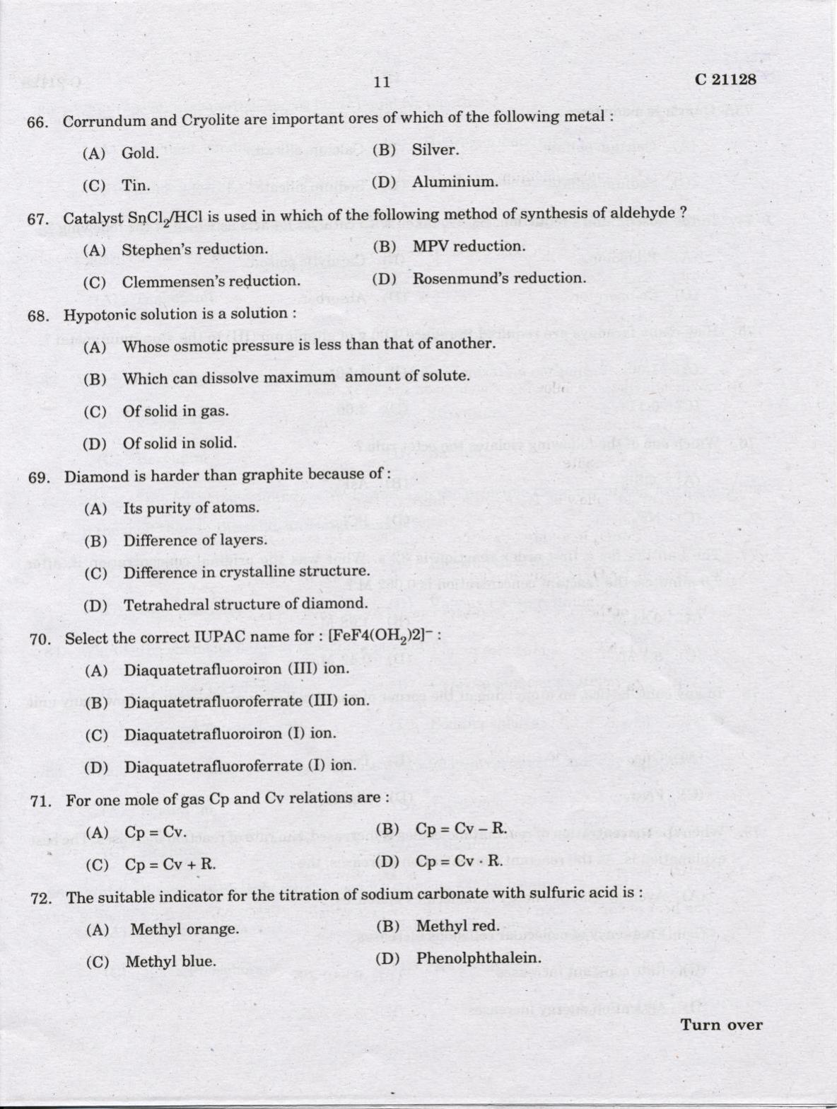 CUCAT 2022 M.Sc. Applied Chemistry & M.Sc Chemistry (Nanoscience) Question Paper - Page 11