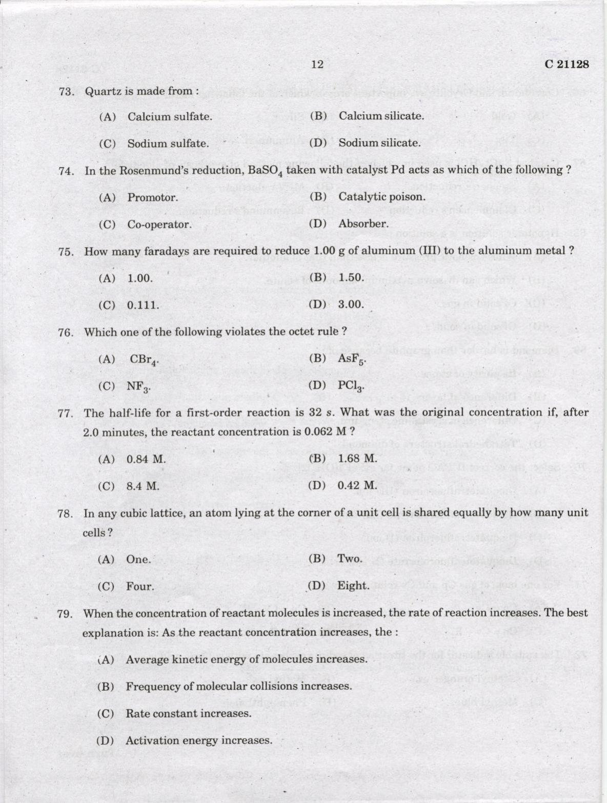 CUCAT 2022 M.Sc. Applied Chemistry & M.Sc Chemistry (Nanoscience) Question Paper - Page 12