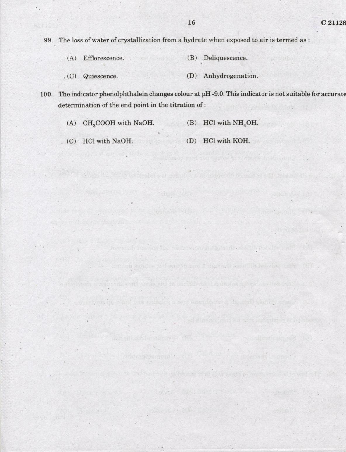 CUCAT 2022 M.Sc. Applied Chemistry & M.Sc Chemistry (Nanoscience) Question Paper - Page 16