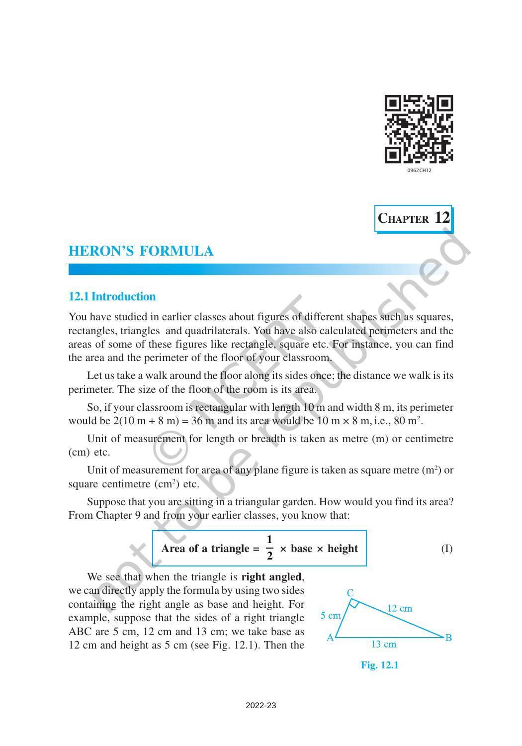 NCERT Book for Class 9 Maths Chapter 12 Heron’s Formula - Page 1