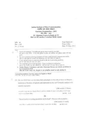 IIMC Journalism (PG Diploma) 2012 Radio and TV Question Paper