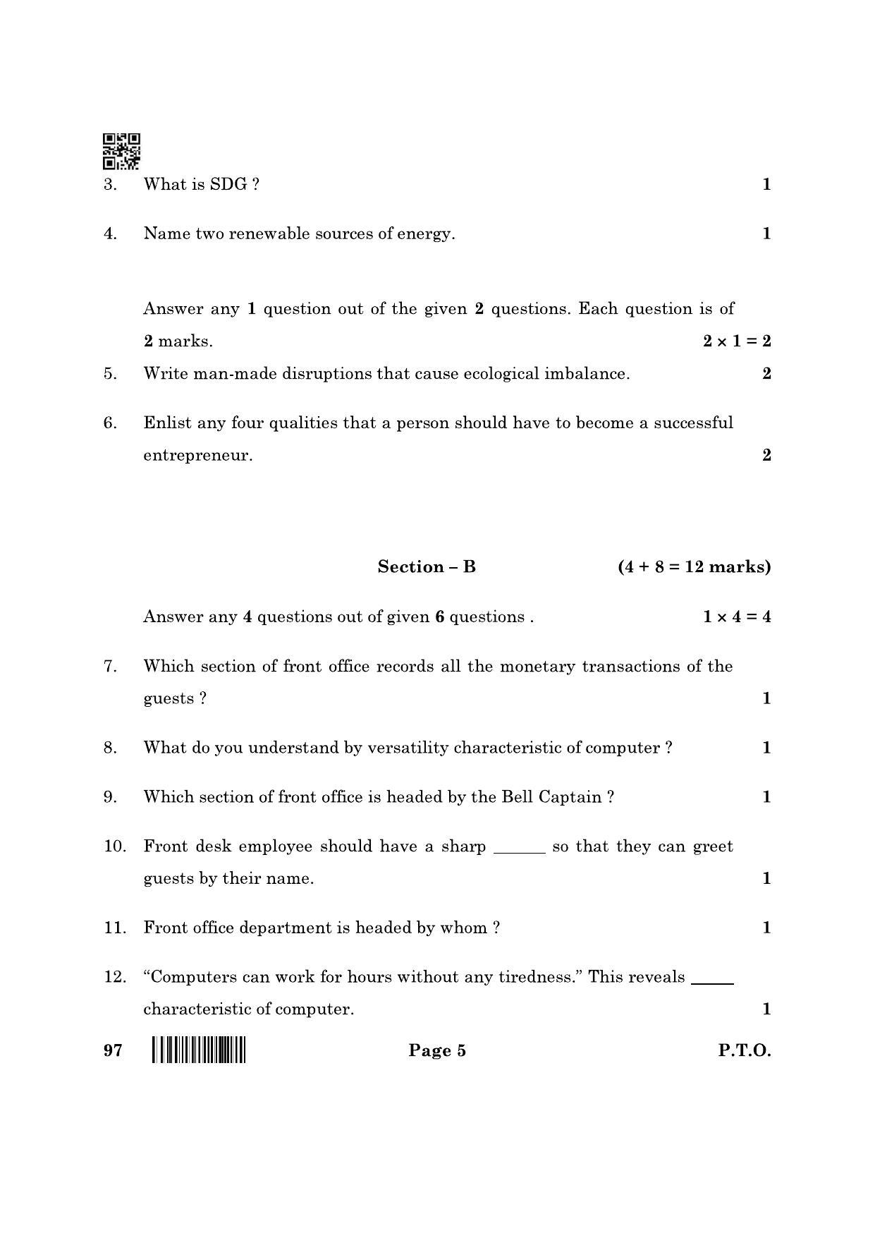 CBSE Class 10 97 Front Office Operations 2022 Question Paper - Page 5