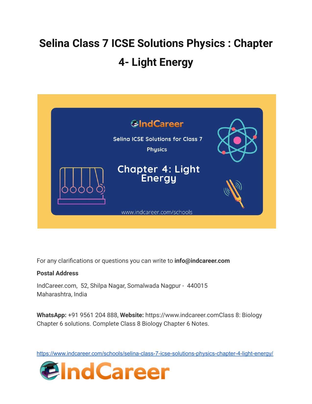 Selina Class 7 ICSE Solutions Physics : Chapter 4- Light Energy - Page 1