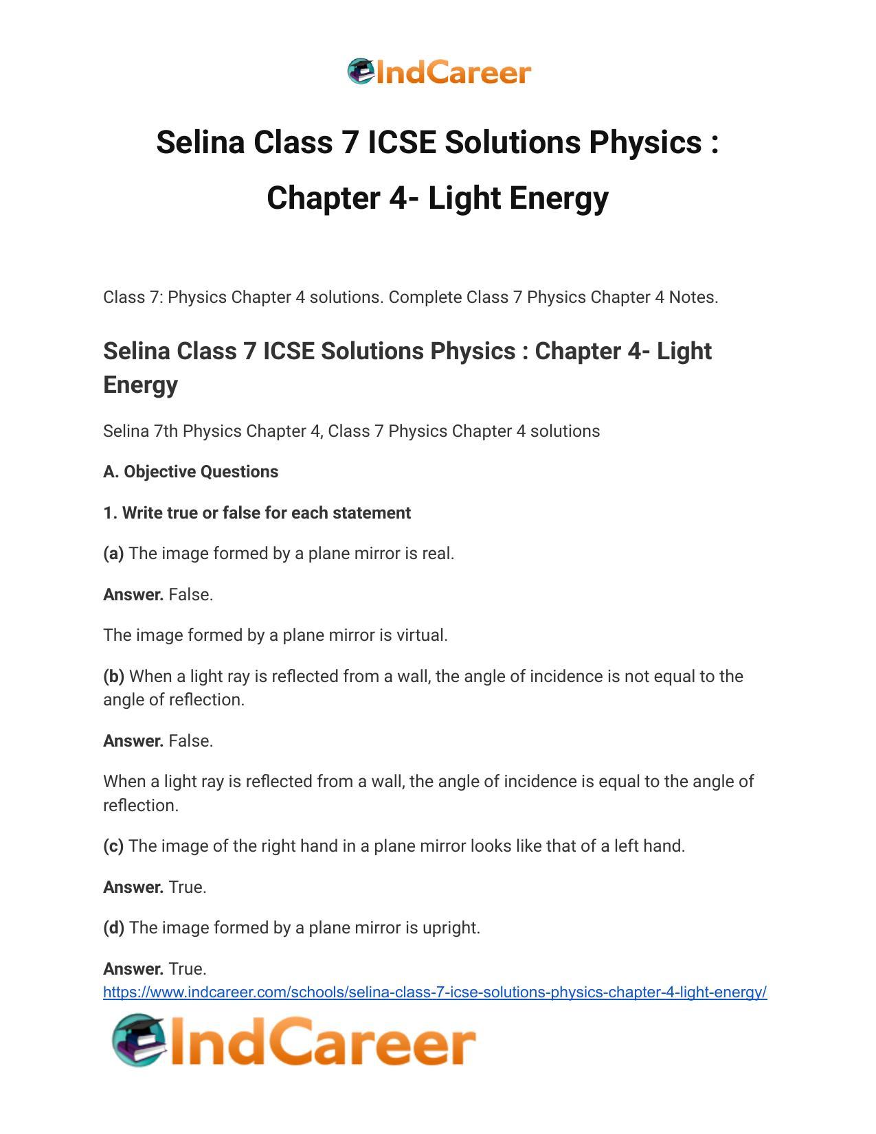 Selina Class 7 ICSE Solutions Physics : Chapter 4- Light Energy - Page 2