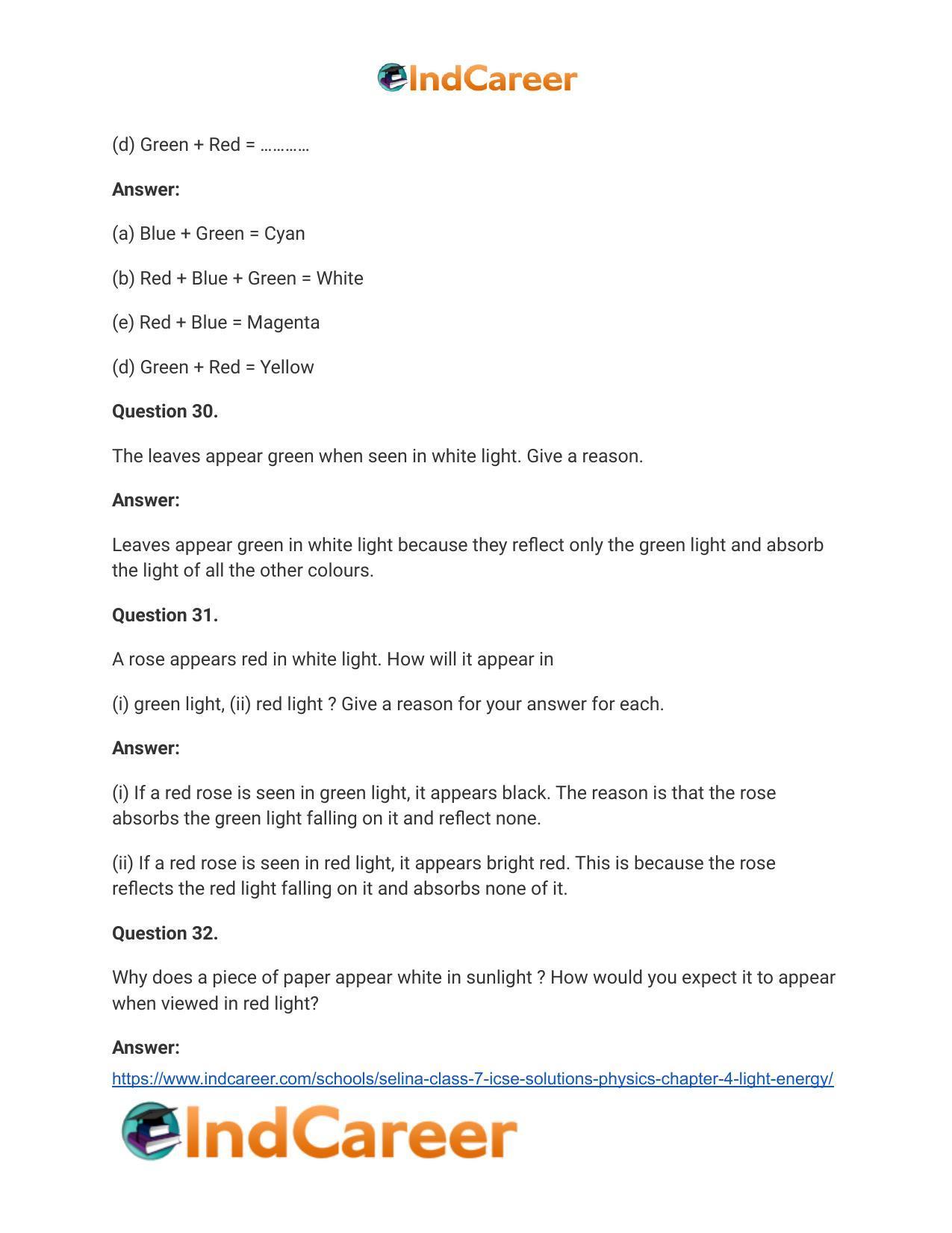 Selina Class 7 ICSE Solutions Physics : Chapter 4- Light Energy - Page 22
