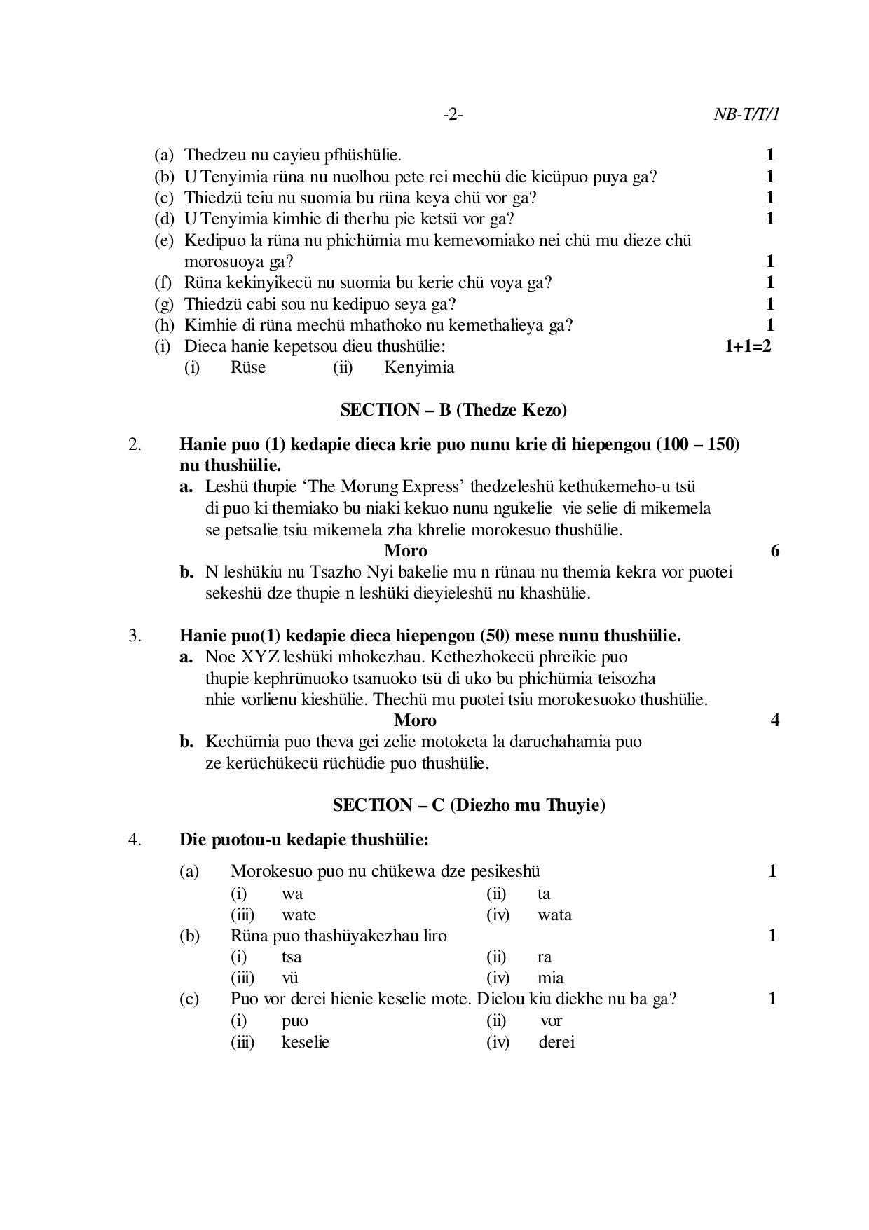 Nagaland Board Class 10 TENYIDIE 2020 Question Paper - Page 2