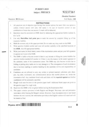 PUBDET 2019 Physics Question Papers