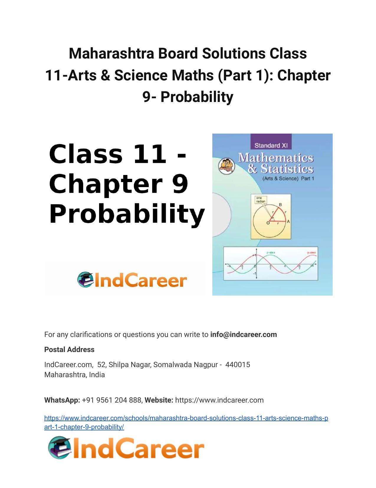 Maharashtra Board Solutions Class 11-Arts & Science Maths (Part 1): Chapter 9- Probability - Page 1
