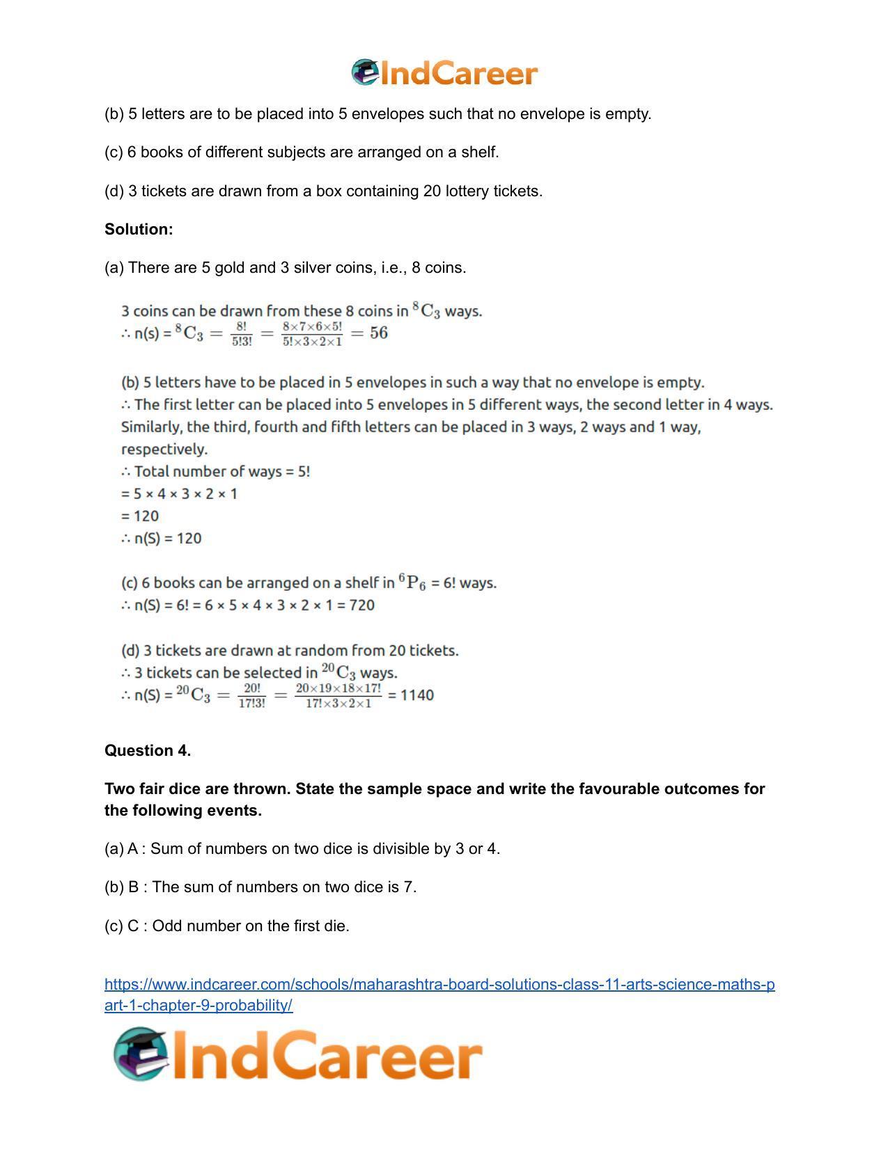 Maharashtra Board Solutions Class 11-Arts & Science Maths (Part 1): Chapter 9- Probability - Page 4