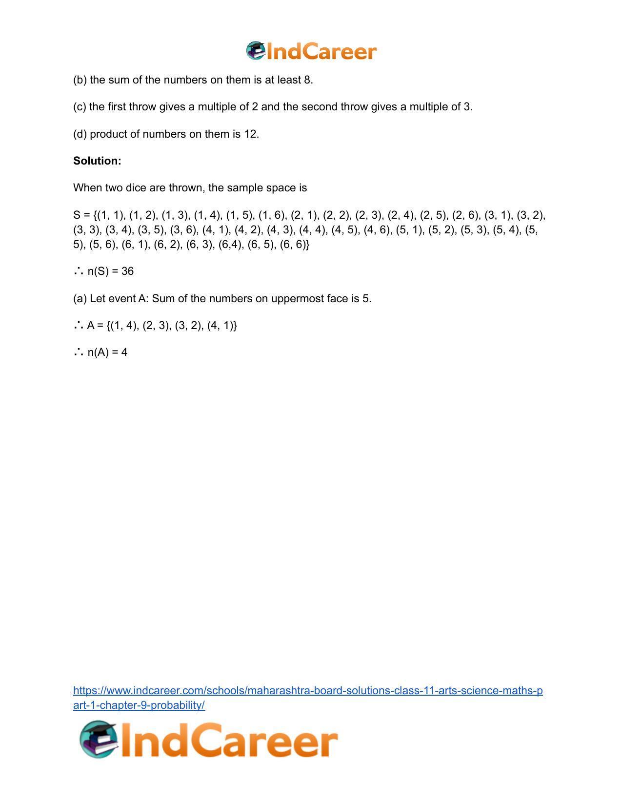 Maharashtra Board Solutions Class 11-Arts & Science Maths (Part 1): Chapter 9- Probability - Page 7